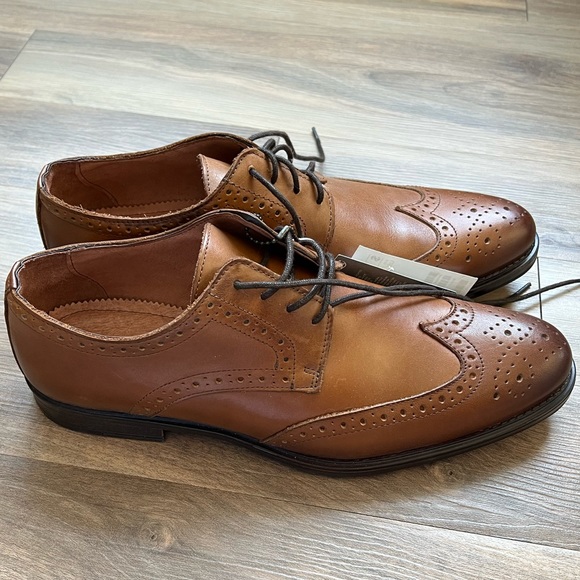 NWT H&M Real Leather Men’s Dress Shoes Size 42 EU Men’s 9 Cognac Brown Lace Up - Picture 5 of 8